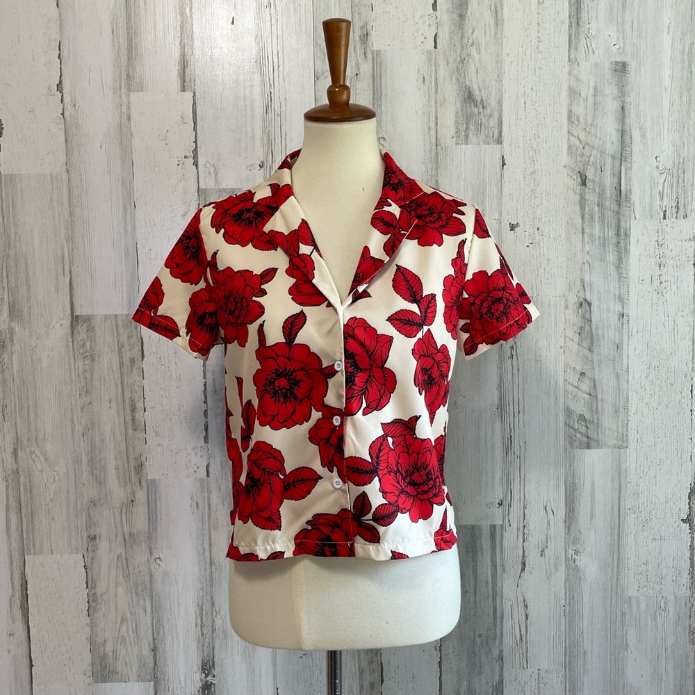 Shein Tropical Print Button-Up Shirt - Picture 3 of 10